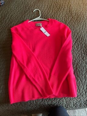 J. Crew Women's Bright Hot Pink 100% Cashmere Crewneck Sweater